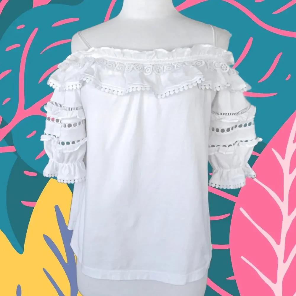 Lilly Pulitzer Brentwood Off The Shoulder Top Size Small Ruffle Cutout White